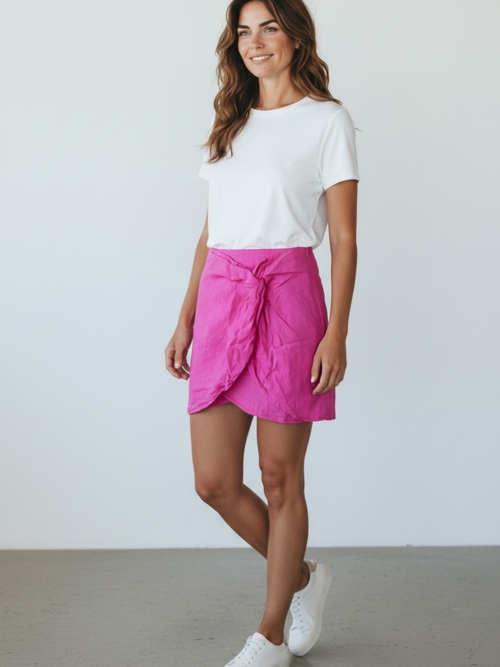 White Fox Tie-Front Pink Mini Skirt